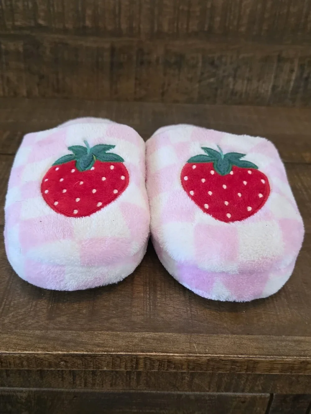 Pink Check Strawberry Kids Slippers